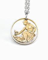Czechoslovakia - Woman Planting Linden Tree Cut Coin Pendant