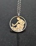 Czechoslovakia - Woman Planting Linden Tree Cut Coin Pendant