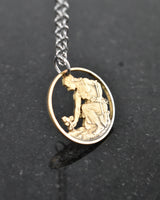 Czechoslovakia - Woman Planting Linden Tree Cut Coin Pendant