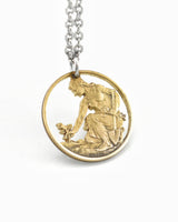 Czechoslovakia - Woman Planting Linden Tree Cut Coin Pendant