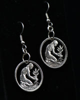 Germany - Cut Coin Earrings with Woman Planting Oak Tree