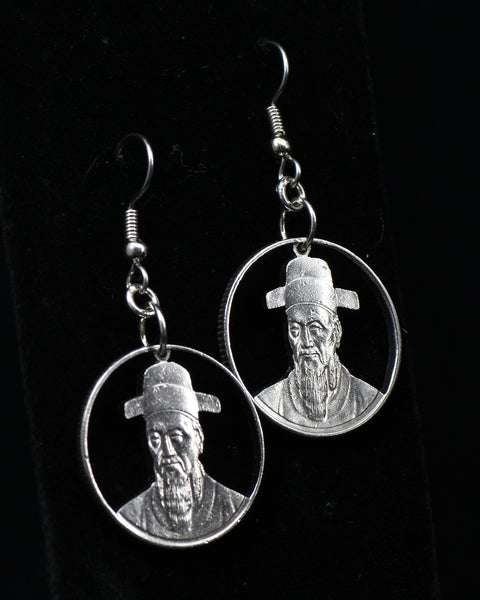 South Korea - Cut Coin Earrings with Yi Sun-sin